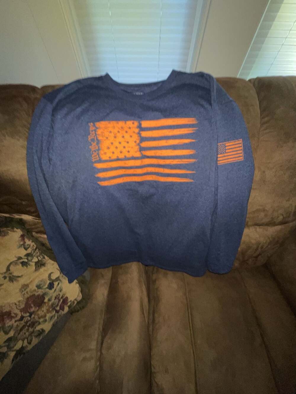 Buckhorn River Long Sleeve T-Shirt Navy Blue Orange We The Peeps USA Flag XL